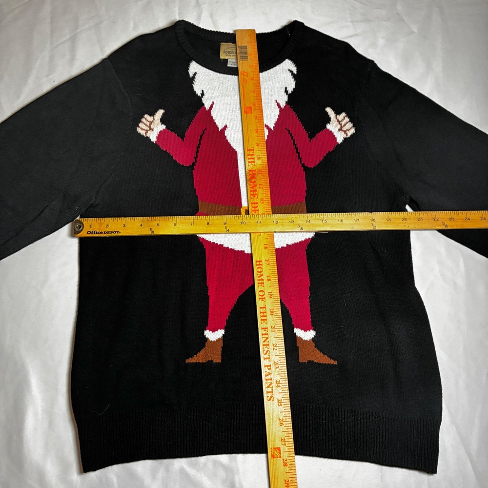 Roebuck & Co Mens XL Black Santa Claus Ugly Christmas Sweater Thumbs Up Holiday - Picture 3 of 8